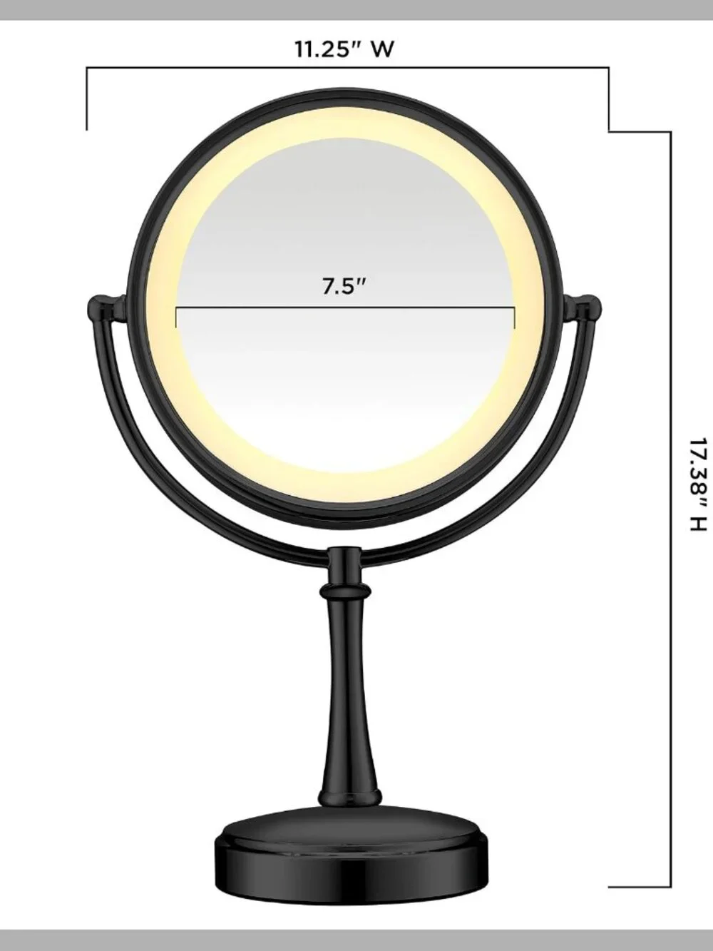 Conair Reflections Matte Black Lighted Vanity Mirror with Dual Magnification